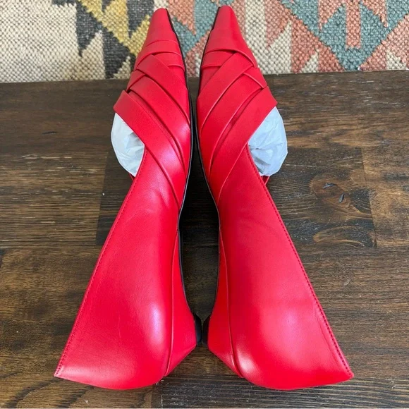 COS Crisscross Strap Premium Nappa Leather Pointed Flats Red EU40 US9 - Picture 13 of 17